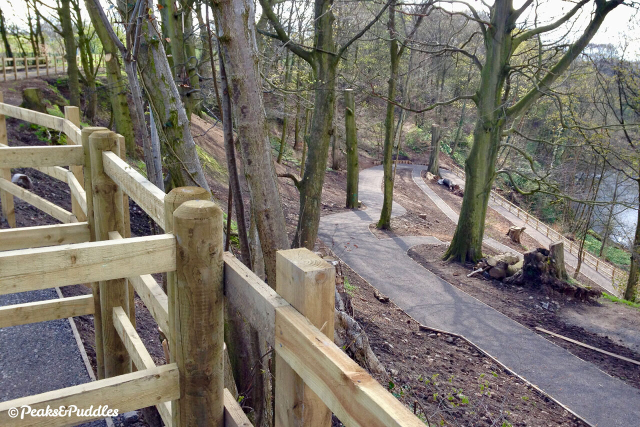 Looking down on the labyrinth of paths down the steep hillside when new in 2012 - this was never a particularly ideal cycle route.