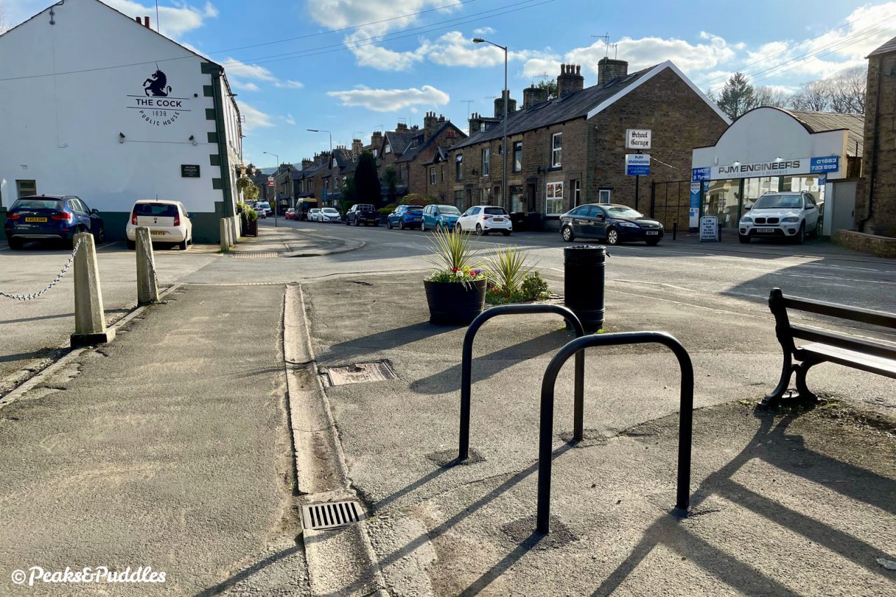 New cycle stands near Whaley Bridge Primary School and The Cock pub.