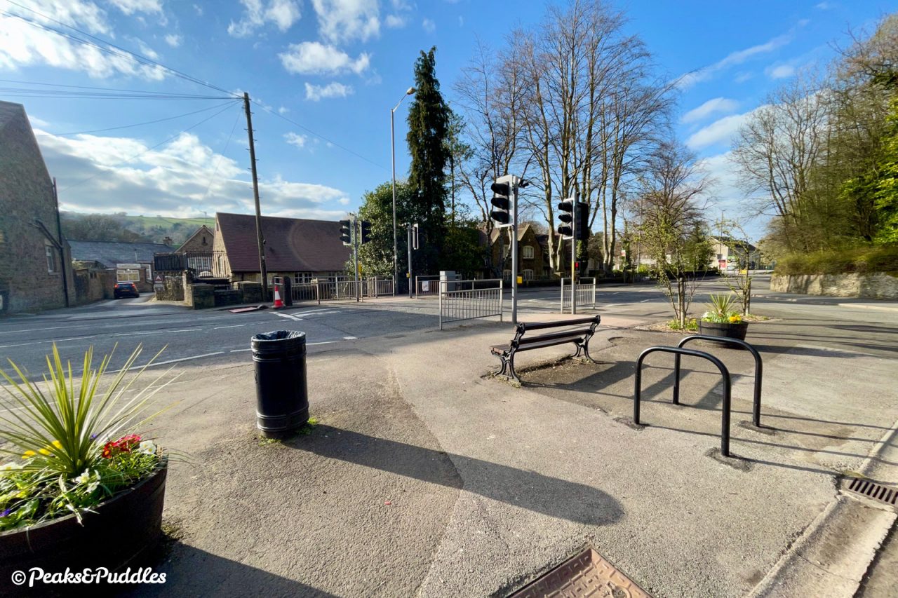 Will anyone ever want to lock their bike here? New cycle stands near Whaley Bridge Primary School and The Cock pub.